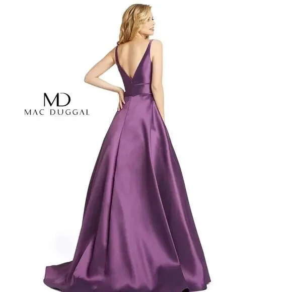 Ieena for MacDuggal the plunge v neck ballroom amethyst purple gown dress 4 - Picture 2 of 12